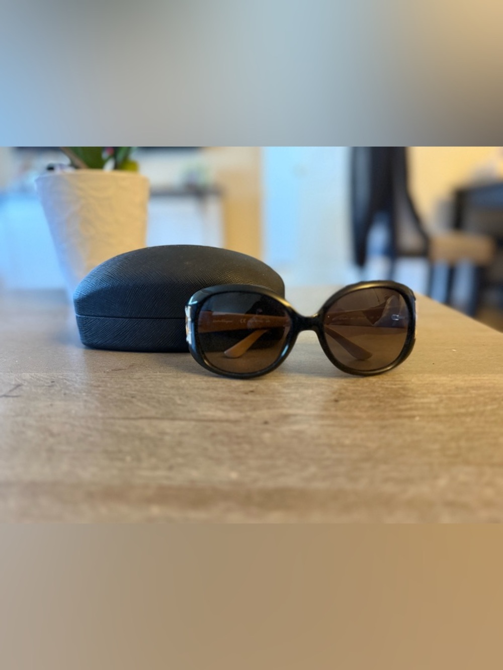 Classic Salvatore Ferragamo Black Women's Sunglasses with Protective Case